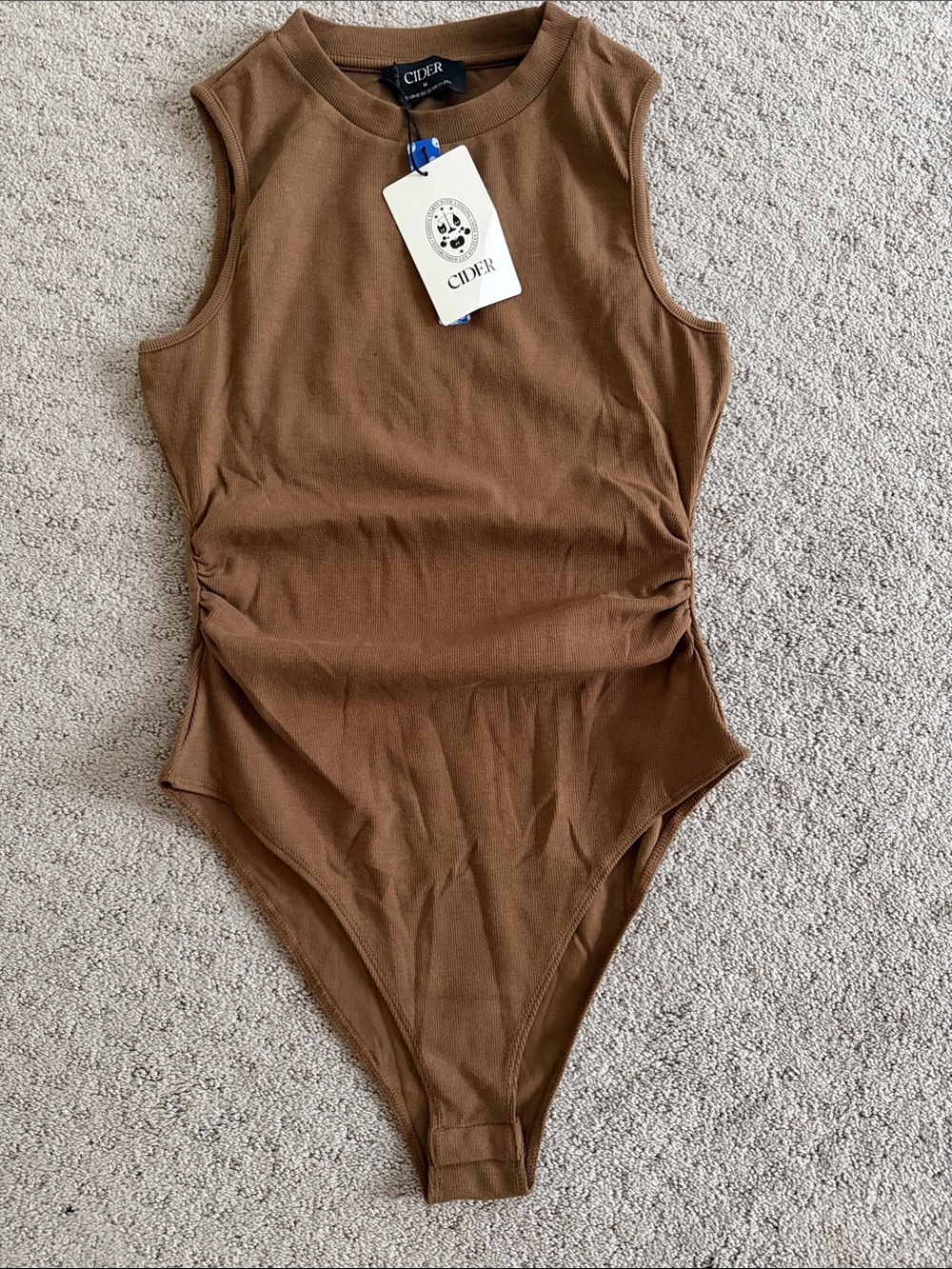 Cider Brown Sleeveless Ruched Kids One-Piece Bodysuit